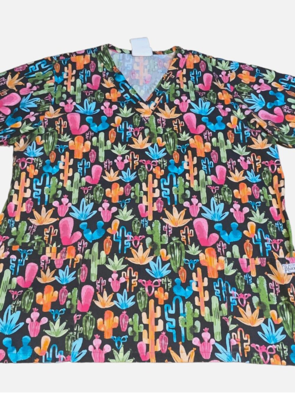 UA Scrubs Sz Large Gray Pink Western Cactus Plant Scrub Shirt Top Nurse Vet Tech